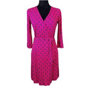Diane von Furstenberg Julian Two Mini Fuchsia Pink Black Wrap Dress Women's Sz 2